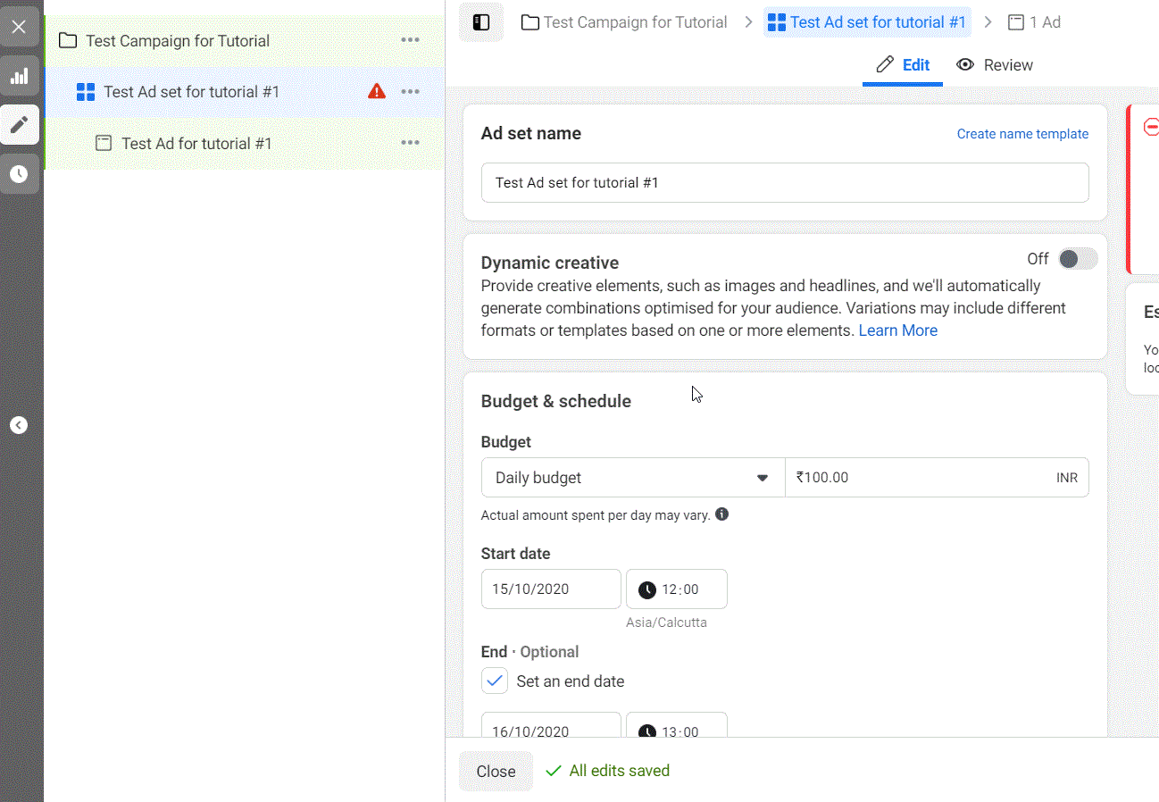 ad set settings for location