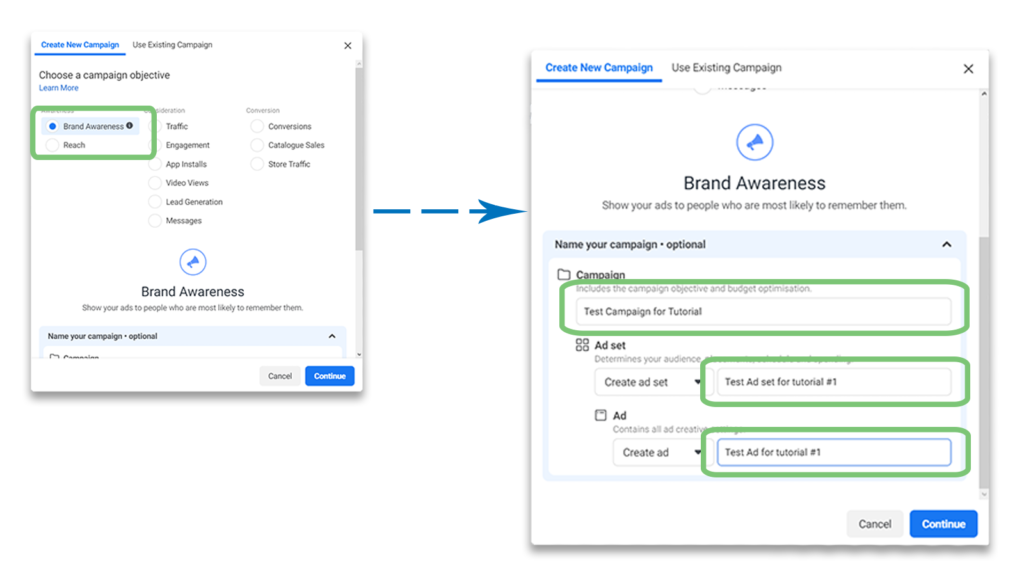 rename campaigns, ad set and ads